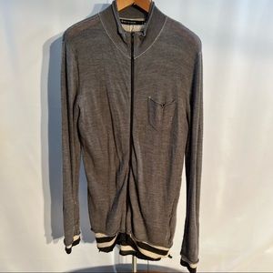 Unique Mens Nice Collective knit zip cardigan. (L) with intentional distress